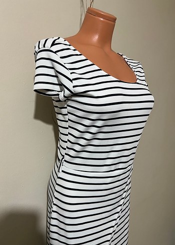 Çizgili Drapeli Uzun Kadın Elbise - Görsel 3