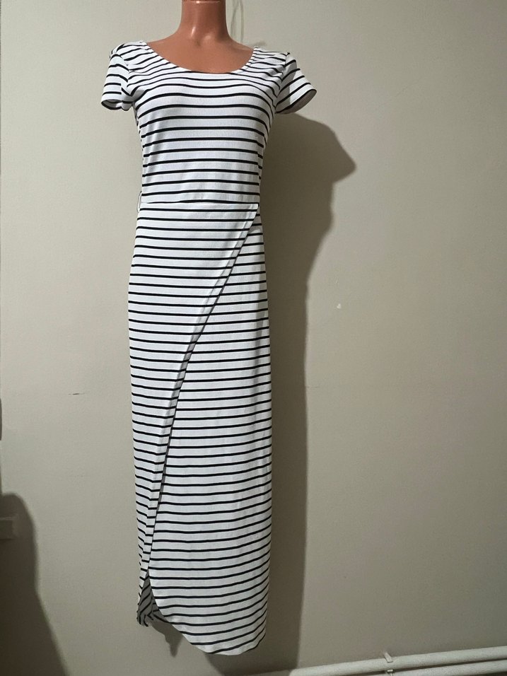 Çizgili Drapeli Uzun Kadın Elbise - Görsel 4