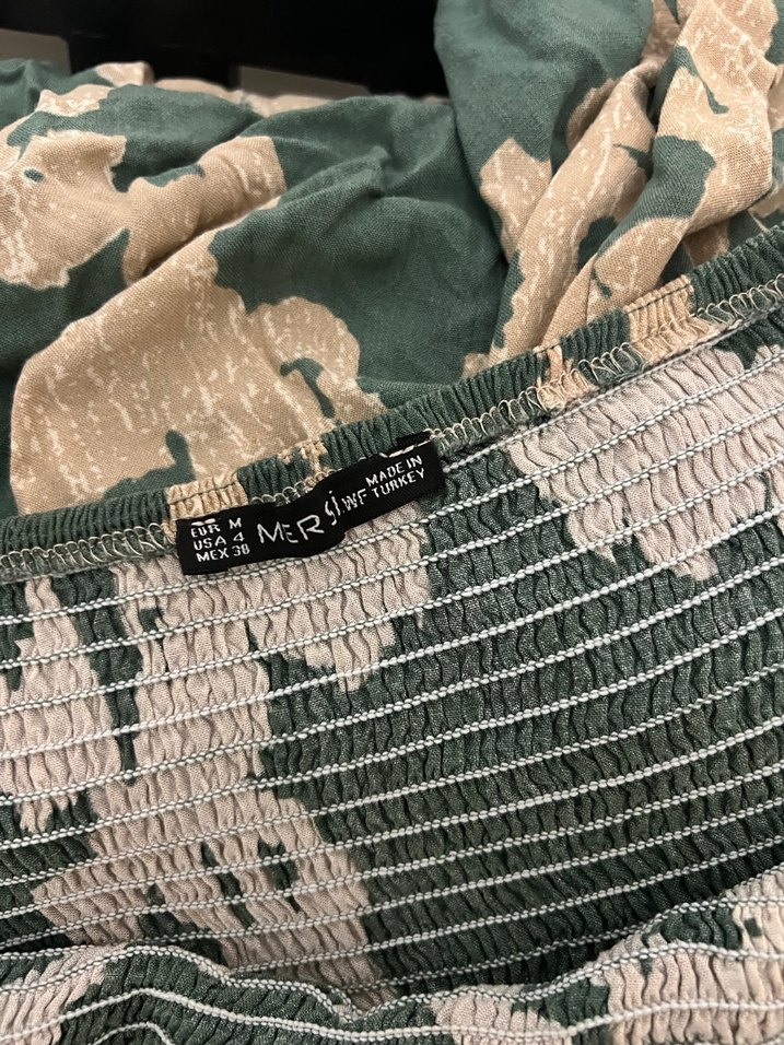 Yeşil Gri Bağlama Desenli Uzun Bohem Elbise - Görsel 4