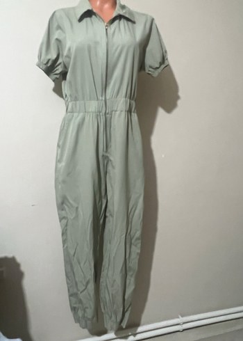 Yeşil Fermuarlı Kısa Kollu Kadın Tulum - Görsel 2