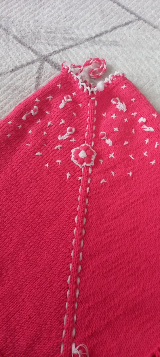 Nakışlı Pembe Kız Çocuk Panço - Görsel 2