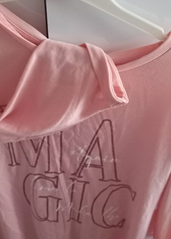 Pembe Kısa Kollu Hamile Keten Tişört - Görsel 5