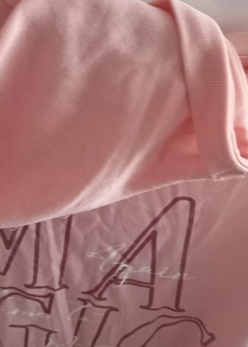 Pembe Kısa Kollu Hamile Keten Tişört - Görsel 4