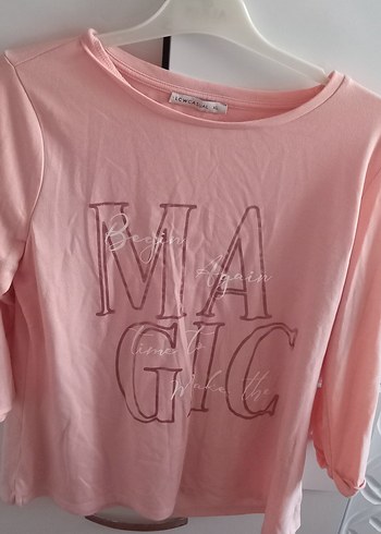 Pembe Kısa Kollu Hamile Keten Tişört - Görsel 2