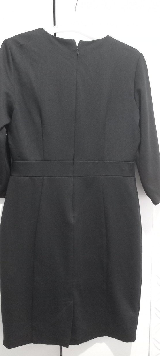 Kemer Detaylı Siyah Midi Ofis Elbisesi - Görsel 2