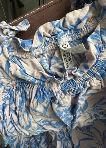 Kız Çocuk Mavi Fırfırlı Askılı Elbise - Görsel 6