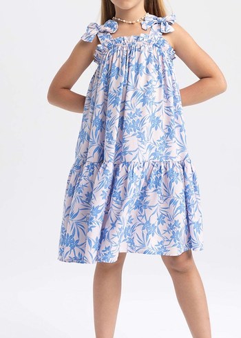 Kız Çocuk Mavi Fırfırlı Askılı Elbise - Görsel 2