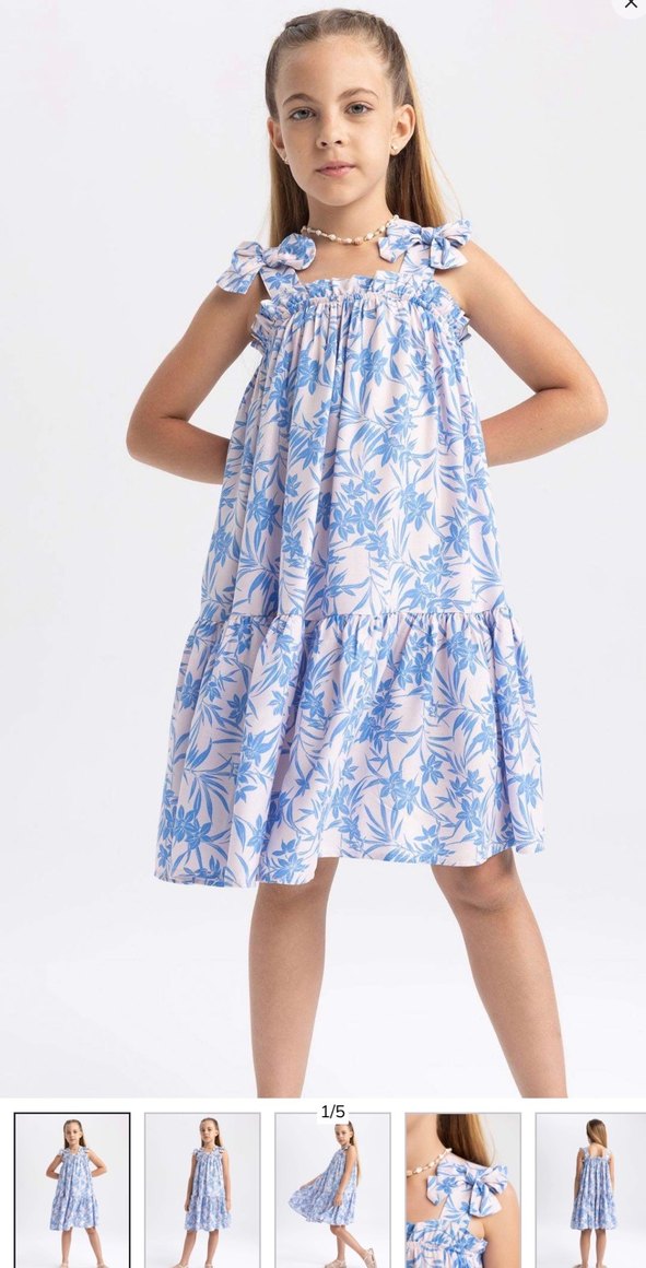 Kız Çocuk Mavi Fırfırlı Askılı Elbise - Görsel 2
