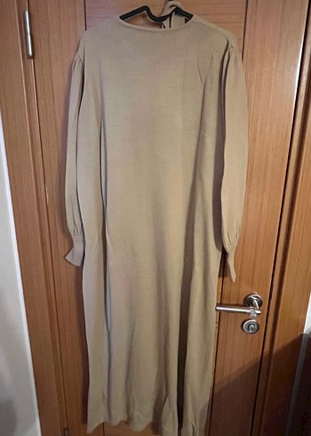 diğer Beden camel Renk Bej Uzun Triko Kadın Elbise