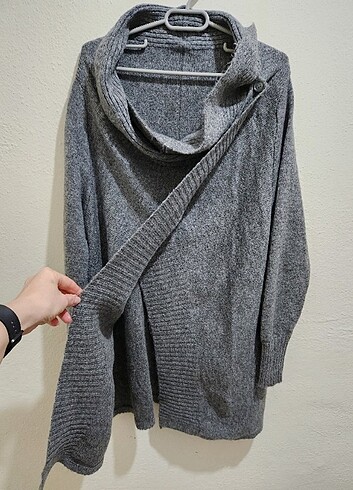 Füme Degaje Yaka Yünlü Kadın Triko Hırka M/L beden - Görsel 2