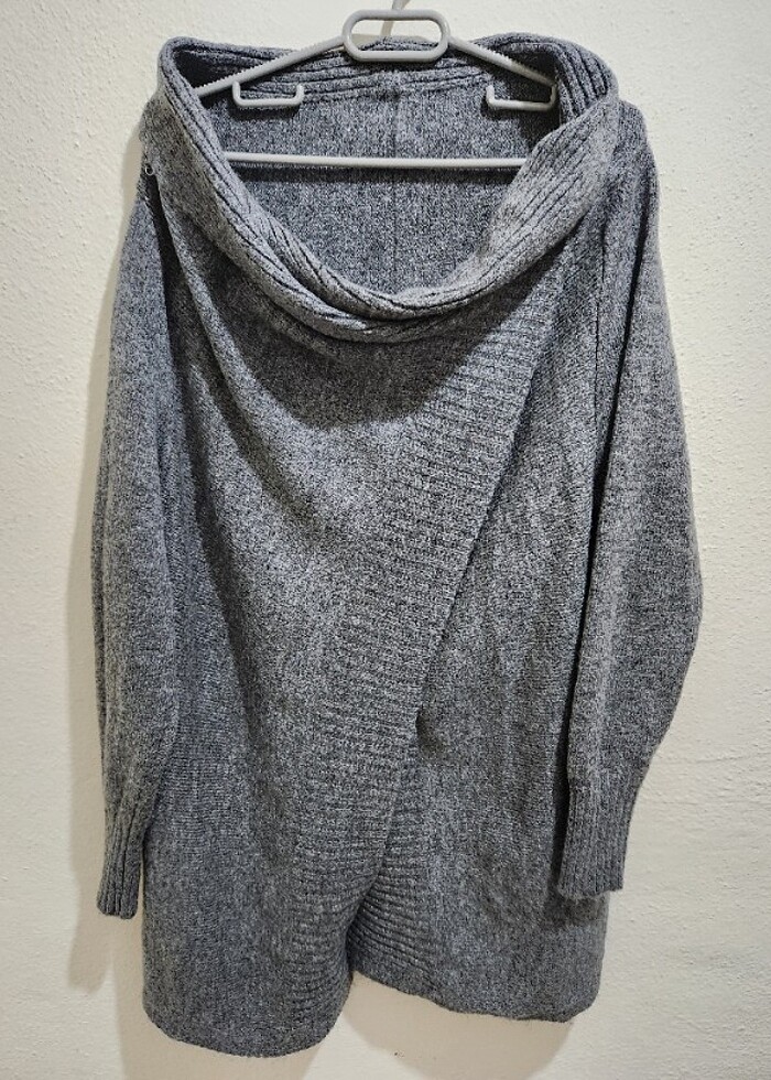 Füme Degaje Yaka Yünlü Kadın Triko Hırka M/L beden - Görsel 4