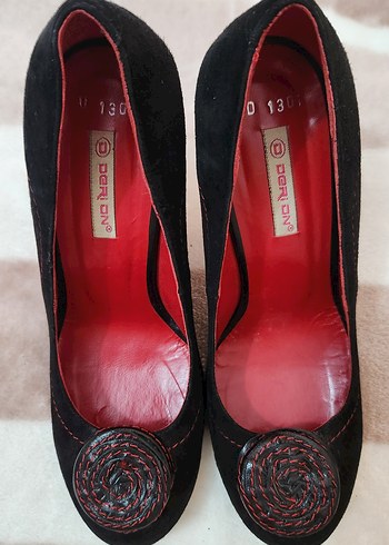 Siyah Süet Topuklu Kadın Ayakkabı. İtalya - Görsel 3