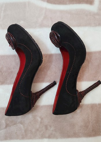 Siyah Süet Topuklu Kadın Ayakkabı. İtalya - Görsel 5