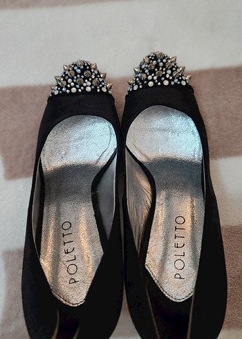 Poletto Hakiki Deri Siyah topuklu ayakkabı. - Görsel 3