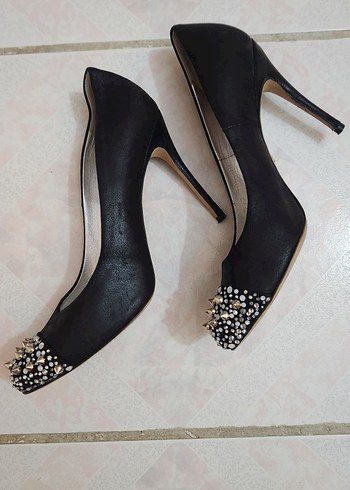 Poletto Hakiki Deri Siyah topuklu ayakkabı. - Görsel 5