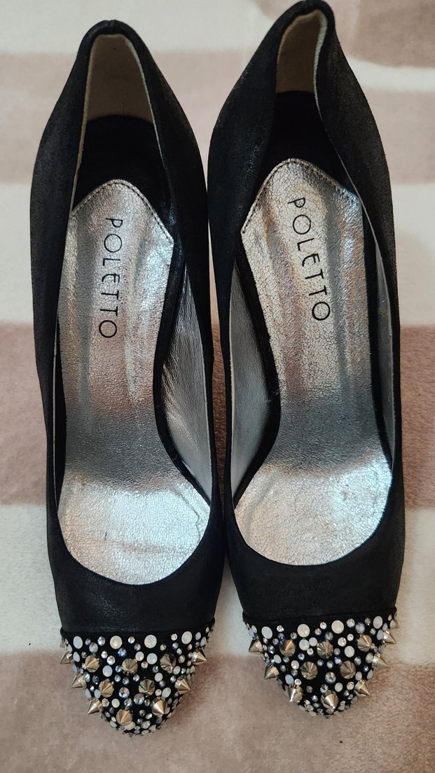 Poletto Hakiki Deri Siyah topuklu ayakkabı. - Görsel 4