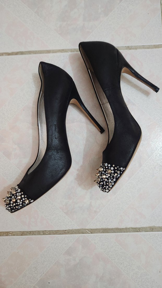 Poletto Hakiki Deri Siyah topuklu ayakkabı. - Görsel 5