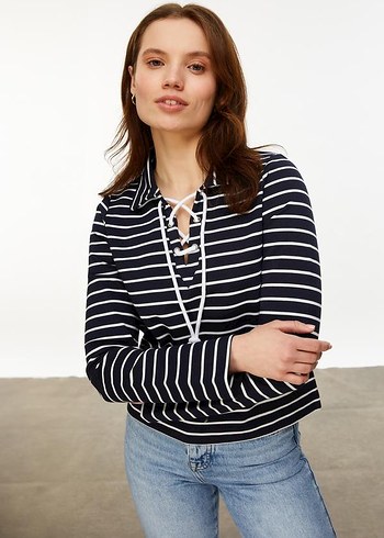 Çizgili Lacivert Kadın Sweatshirt Mudo - Görsel 2