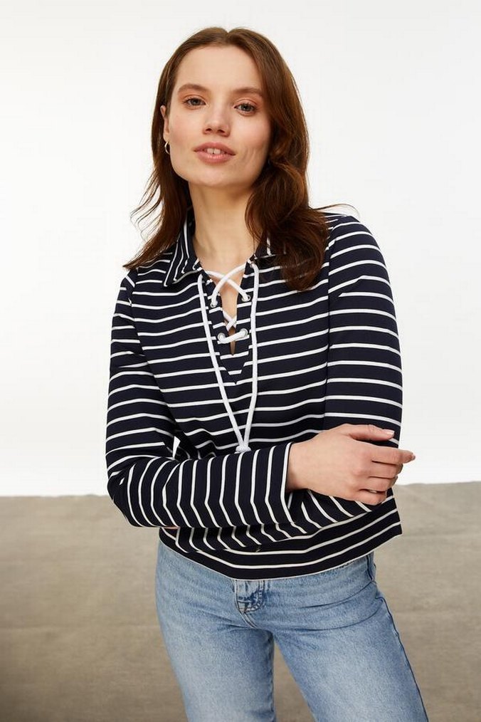 Çizgili Lacivert Kadın Sweatshirt Mudo - Görsel 2