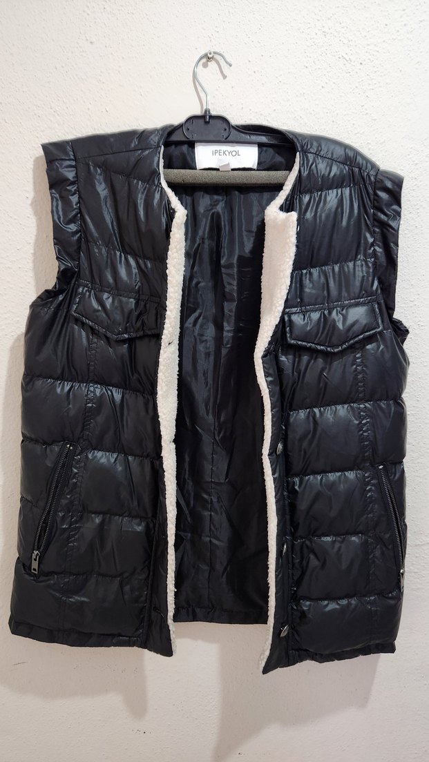 Siyah Kürklü Kadın Şişme Yelek IPEKYOL - Görsel 3