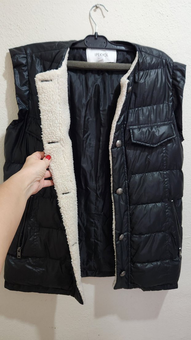 Siyah Kürklü Kadın Şişme Yelek IPEKYOL - Görsel 4
