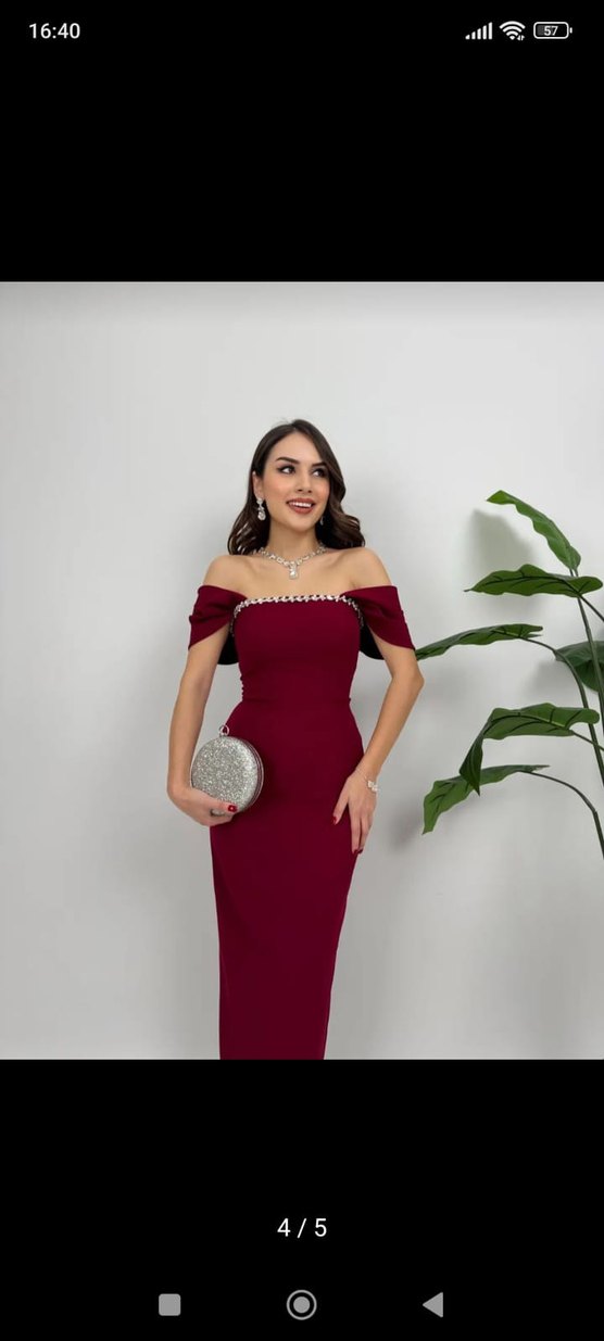 Bordo Midi Abiye Elbise, Modern Klasik - Görsel 2