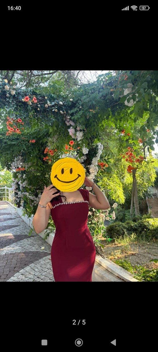 Bordo Midi Abiye Elbise, Modern Klasik - Görsel 3