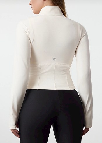 Trendyolmilla ekru Fermuarlı baş parmak delikli spor ceket - Görsel 2