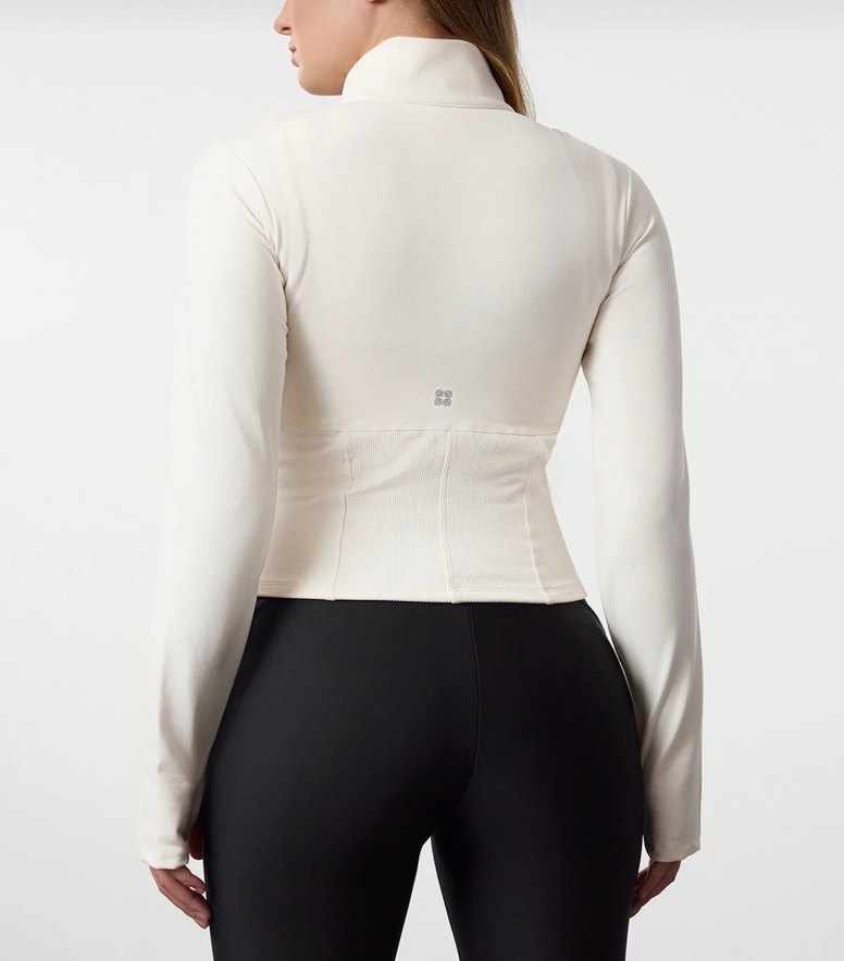 Trendyolmilla ekru Fermuarlı baş parmak delikli spor ceket - Görsel 2