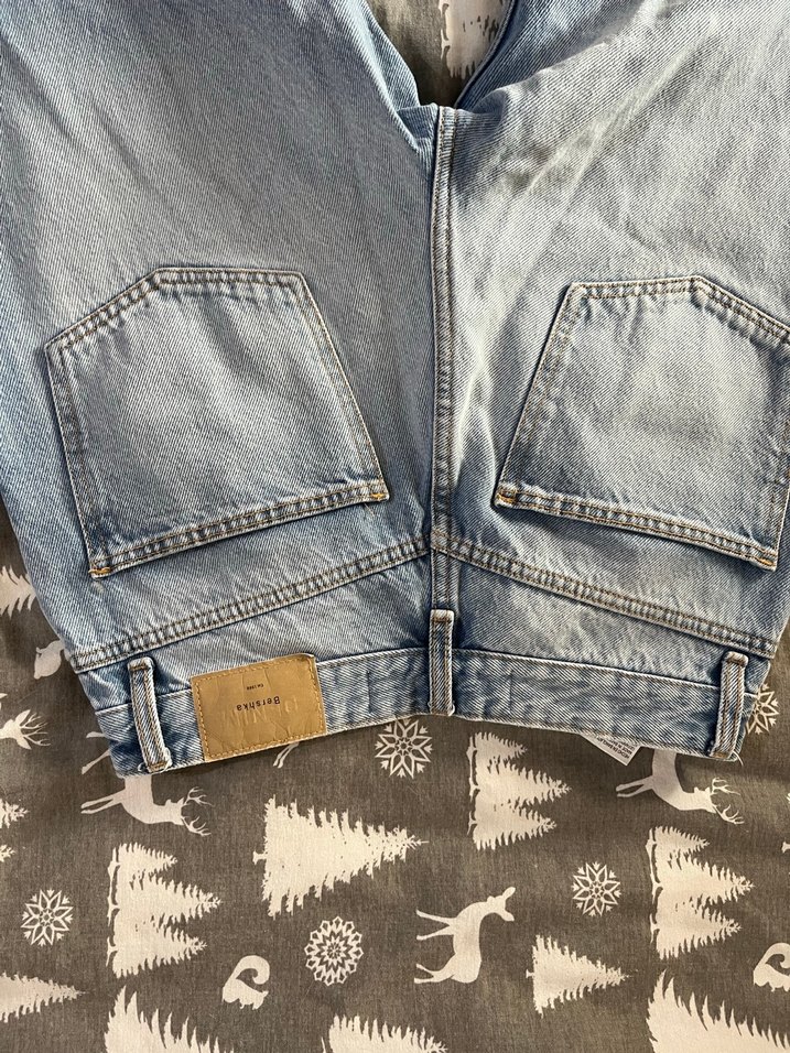 Bershka açık mavi straight orta bel jean pantolon - Görsel 5