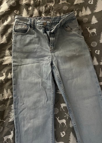 Bershka açık mavi yüksek bel straight jean pantolon - Görsel 4