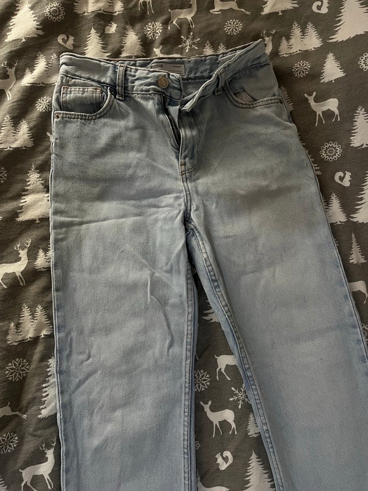 Bershka açık mavi yüksek bel straight jean pantolon - Görsel 4