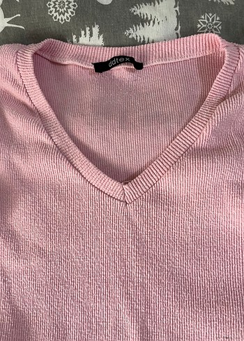 Pembe V Yaka Triko Kadın Kazak - Görsel 2