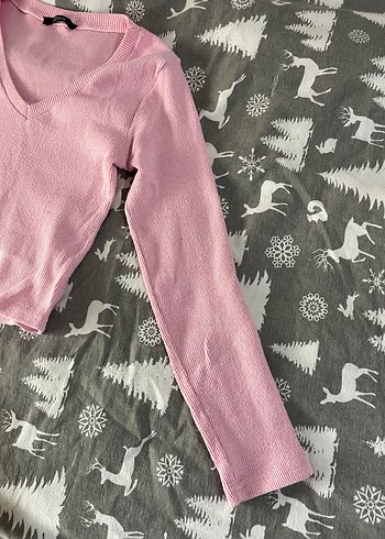 Pembe V Yaka Triko Kadın Kazak - Görsel 3