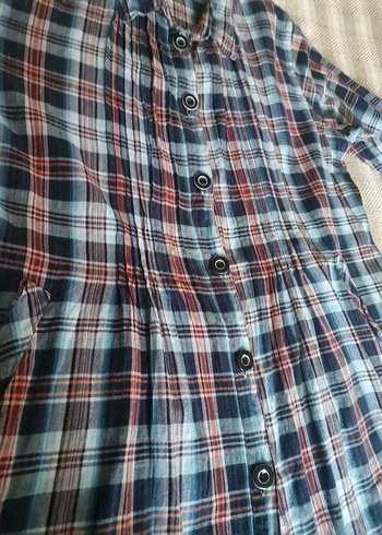 Düğmeli Uzun Ekose Kadın Gömlek - Görsel 4