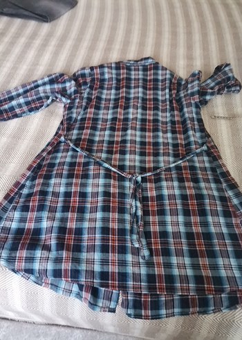 Düğmeli Uzun Ekose Kadın Gömlek - Görsel 7