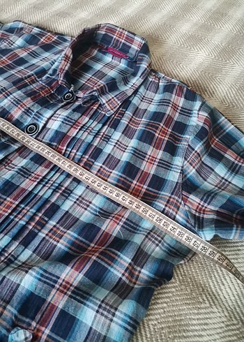 Düğmeli Uzun Ekose Kadın Gömlek - Görsel 5