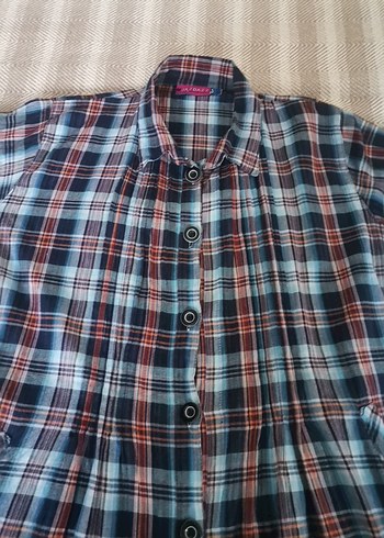 Düğmeli Uzun Ekose Kadın Gömlek - Görsel 2