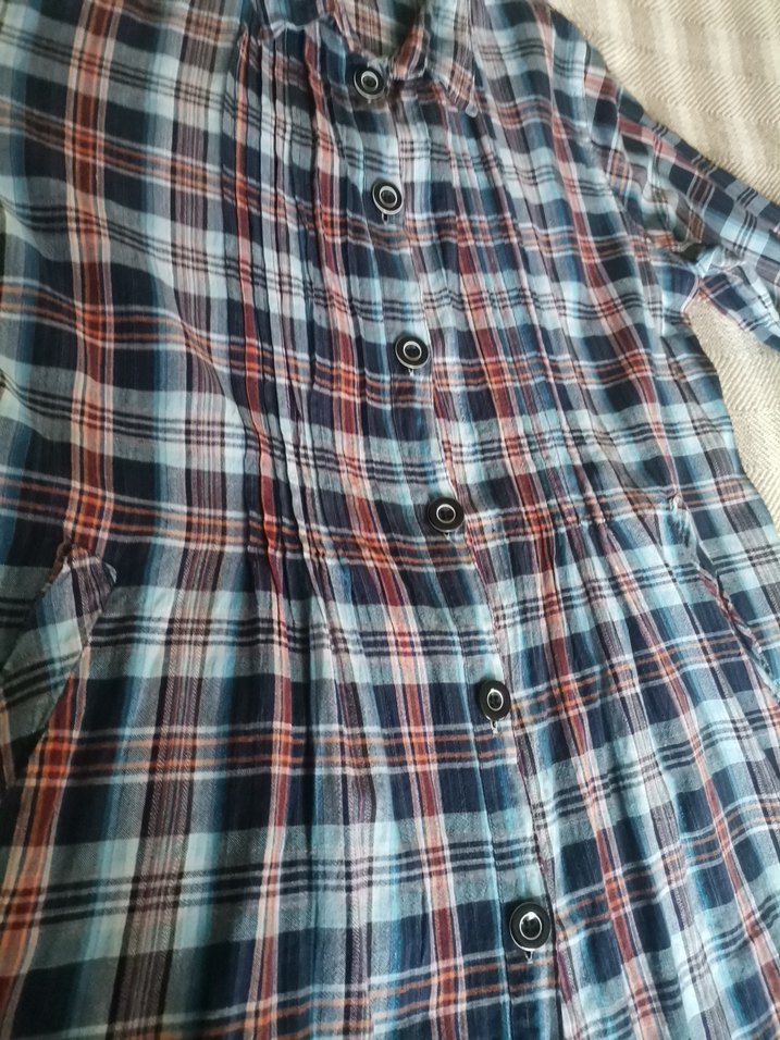 Düğmeli Uzun Ekose Kadın Gömlek - Görsel 4