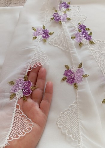 Diğer Mor Dantel Detaylı Kadın Fular