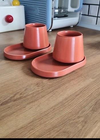Pastel Kırmızı Seramik Fincan ve Tabak Seti ve kolye