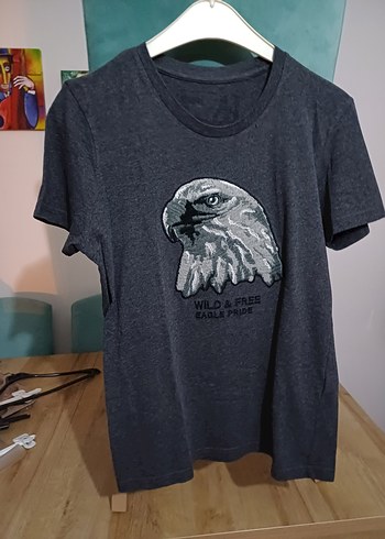 Gri Baskılı Erkek Tişört Loose Fit