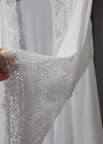 Bohem Uzun Beyaz Nakışlı Kadın Sabahlık - Görsel 4