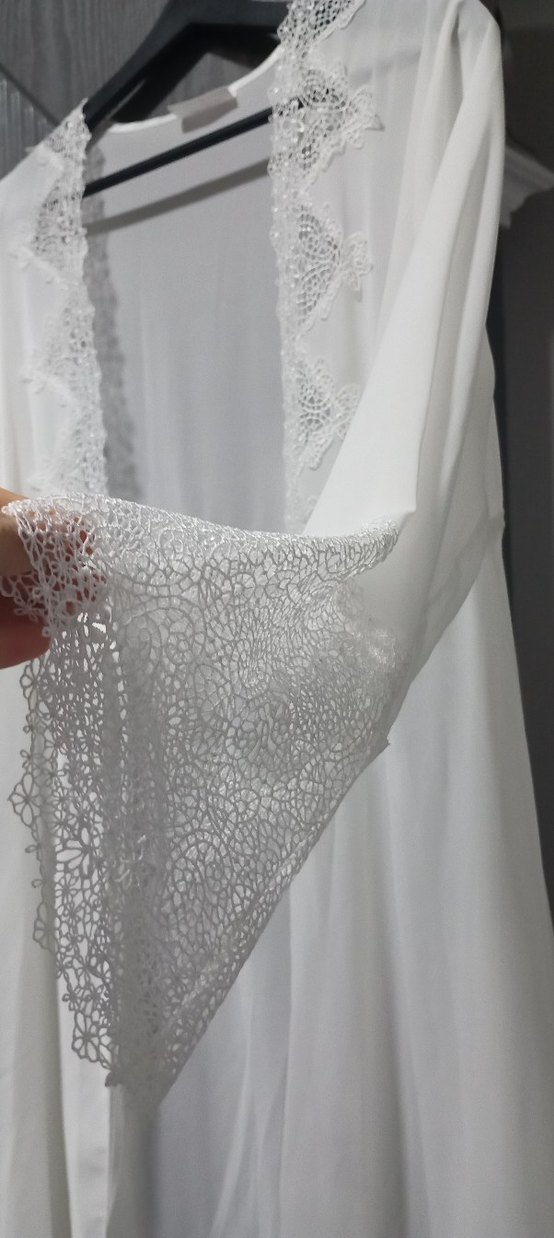 Bohem Uzun Beyaz Nakışlı Kadın Sabahlık - Görsel 4