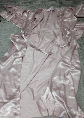 Pembe Uzun İşlemeli Kadın Gecelik Takımı - Görsel 7