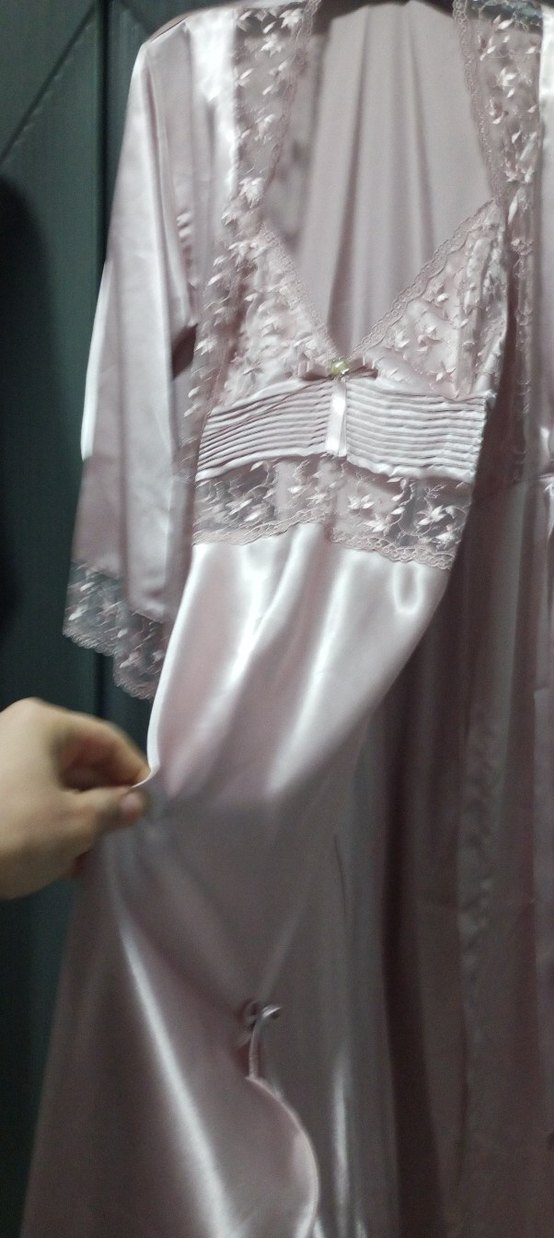 Pembe Uzun İşlemeli Kadın Gecelik Takımı - Görsel 3