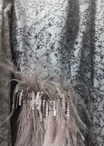 Bej Drapeli Uzun Abiye Elbise - Görsel 2