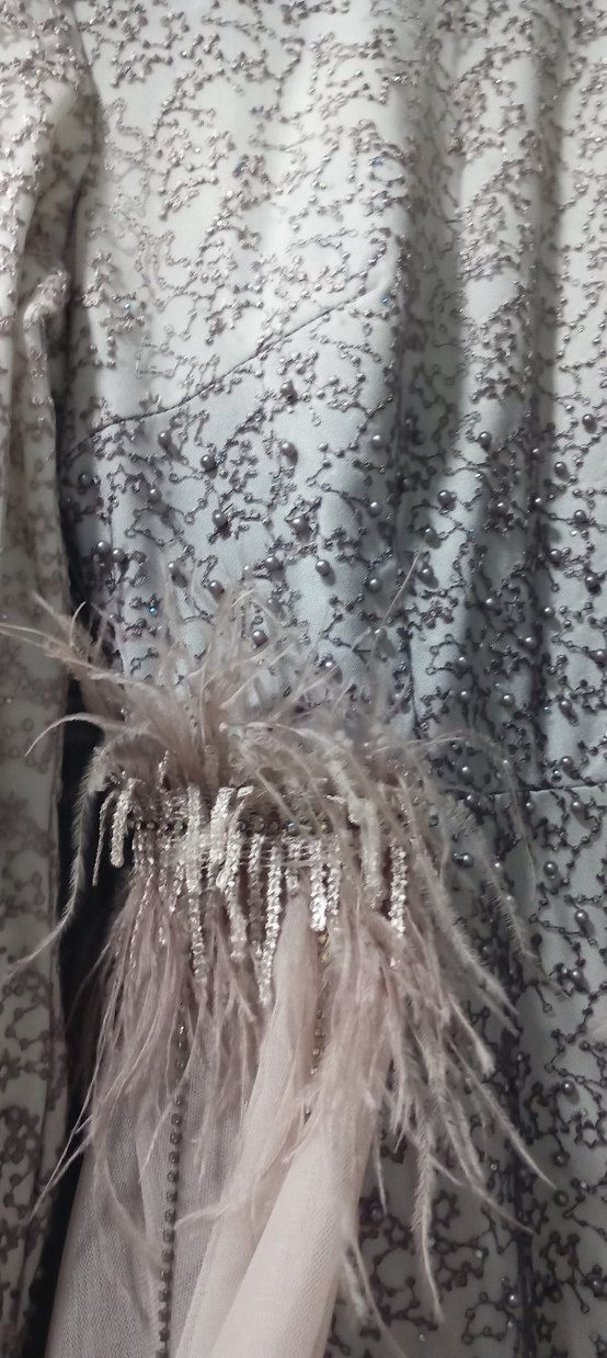 Bej Drapeli Uzun Abiye Elbise - Görsel 2