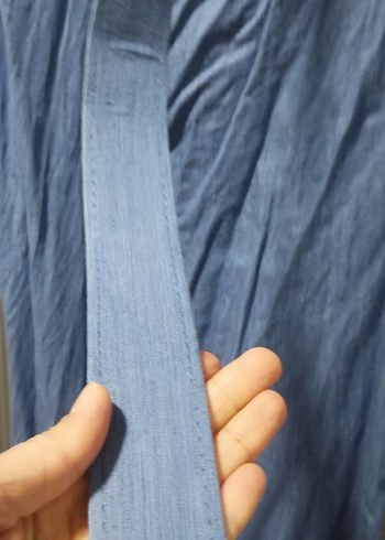 Kadın Mavi Uzun Kot Gömlek Elbise - Görsel 6