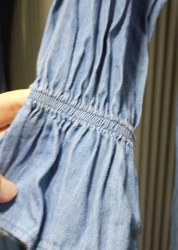 Kadın Mavi Uzun Kot Gömlek Elbise - Görsel 5